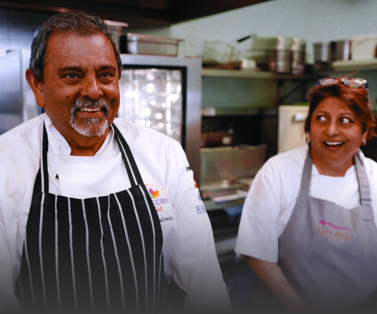 Chef Cyrus Todiwala and Pervin Todiwala in the Café Spice Namasté kitchen